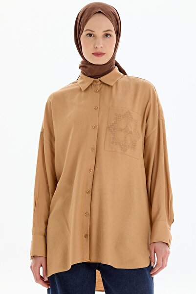 Tuğba Nakışlı Cep Detaylı Gömlek - Bej