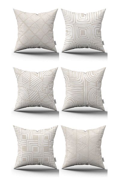 Cango Home Set de 6 huse de pernă cu model boem scandinav alb crem - 6kmbs291