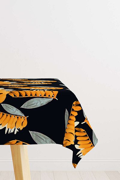 Cango Home Navy Blue Orange Tropical Tablecloth Cgh052-ms