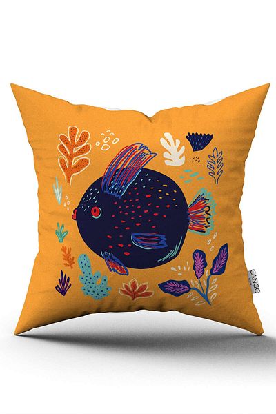 Cango Home Double Sided Orange Blue Marine Pattern Digital Printed Throw Pillow Cover Cgh1177