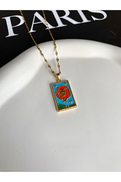 DEMOKAN Kadın Çelik Kolye Burç Seri Renkli Tasarım Aslan Burcu Kolye