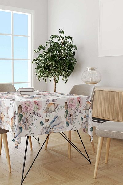 Cango Home Pink Beige Seashell Flower Patterned Tablecloth Cgh031-ms