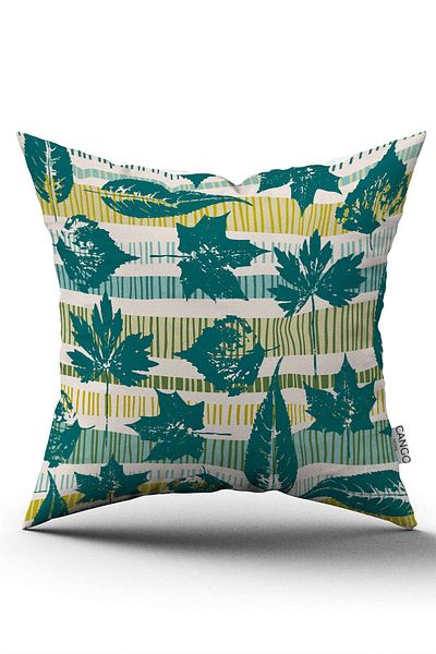 Cango Home Double Sided Green Yellow Decorative Leaf Pattern Digital Printed Throw Pillow Cover Cgh1196