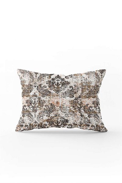 Cango Home Față de pernă cu două fețe, 35x50, alb maro, cu model damasc - Cgh118-3550