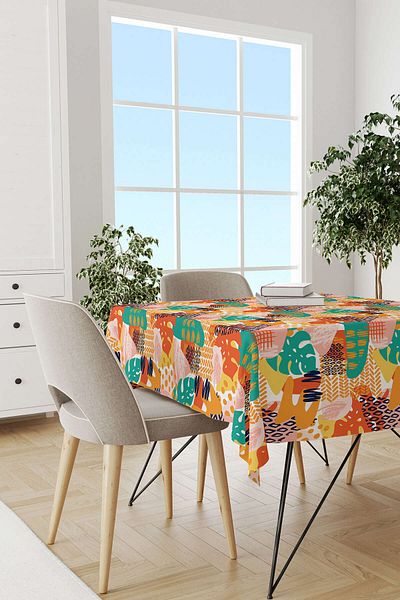 Cango Home Orange Green Tropical Geometric Patterned Digital Printed Tablecloth Cgh1047-ms