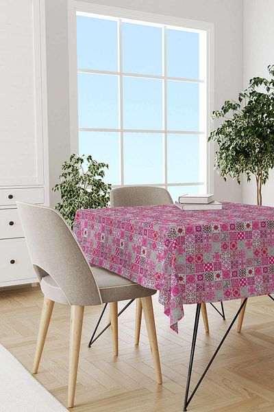 Cango Home Pink Gray Ramadan Themed Decorative Patterned Digital Printed Tablecloth Cgh1327-ms
