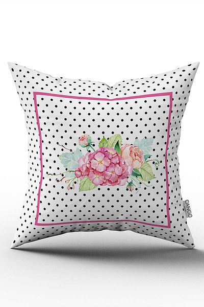 Cango Home Pink and White Polka Dot Floral Print Throw Pillow Cover - Cgh1080