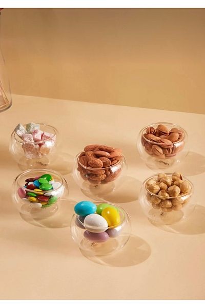 Bastonlu 6-Piece Mini Sauce Bowl - Double Wall and Dragee Turkish Delight Bowl
