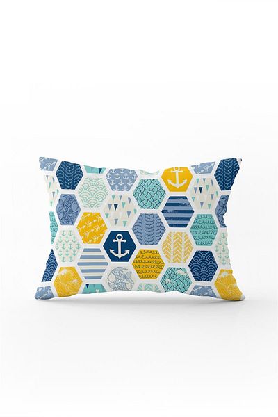Cango Home Double Sided 35x50 Yellow Blue Marine Patterned Throw Pillow Pillow Case - Cgh079-3550