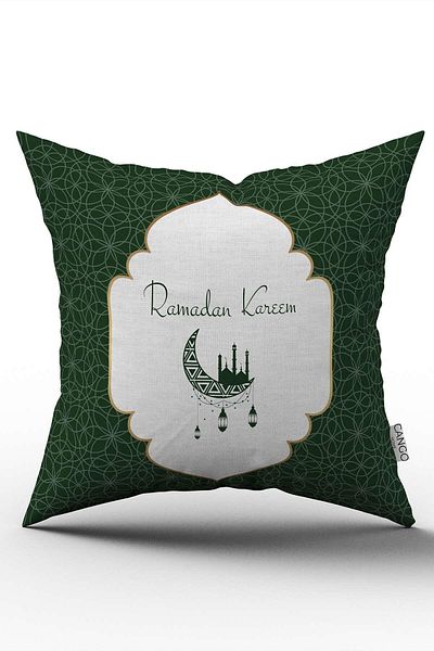 Cango Home Green and White Ramadan Themed Decorative Patterned Digital Printed Throw Pillow Cover CGH1308