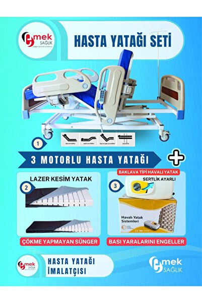 emek sağlık 3 Motorlu Full ABS Hasta Karyolası+Cnc Lazer Kesim Yatak+Baklava ...