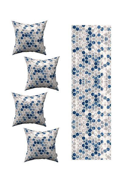 Cango Home Husă de pernă din 4 piese cu model de fagure geometric albastru gri 1 set de alergători 4kmbs95-rs