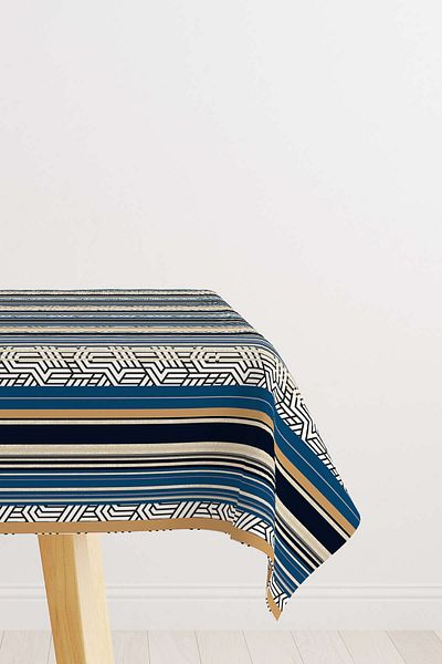 Cango Home Navy Blue Beige Striped Modern Digital Printed Tablecloth Cgh489-ms