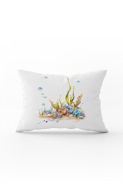 Cango Home Față de pernă cu două fețe, 35x50, alb, albastru, cu tema mării marine - Cgh141-3550