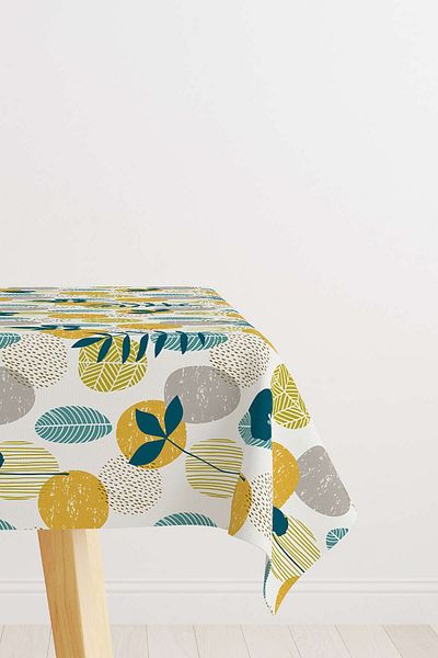Cango Home Green Yellow Decorative Leaf Patterned Digital Printed Tablecloth Cgh1197-ms