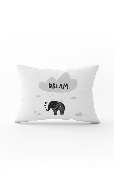 Cango Home Față de pernă pentru copii cu două fețe 35x50 alb-negru cu figurină elefant - Cgh088-3550