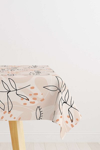 Cango Home Black Cream Colored Modern Silhouette Patterned Digital Printed Tablecloth Cgh1099-ms