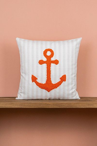 Cango Home Red Anchor Marine Patterned Punch Cushion CGH1355