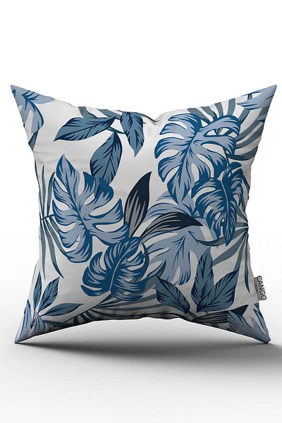 Cango Home Față de pernă cu două fețe, albastru, alb, cu model de frunze tropicale - Cgh020-ct
