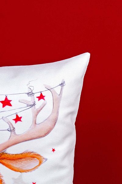 Cango Home Red Deer Christmas Themed Digital Printed Throw Pillow Cover -cgh1374
