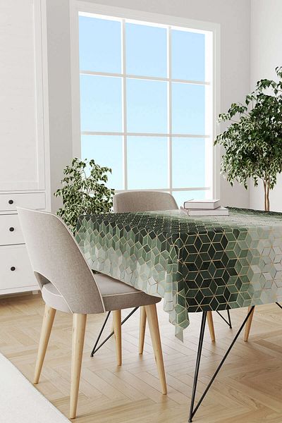 Cango Home Green Gold Mosaic Patterned Digital Printed Tablecloth Cgh925