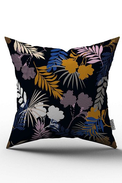 Cango Home Față de pernă neagră roz tropicală florală - Cgh035