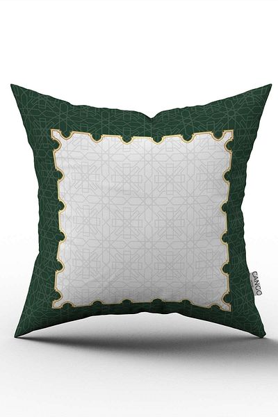 Cango Home Green and White Ramadan Themed Decorative Patterned Digital Printed Throw Pillow Cover CGH1311