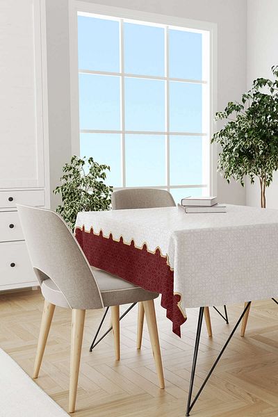 Cango Home Red and White Ramadan Themed Decorative Patterned Digital Printed Tablecloth Cgh1313-ms