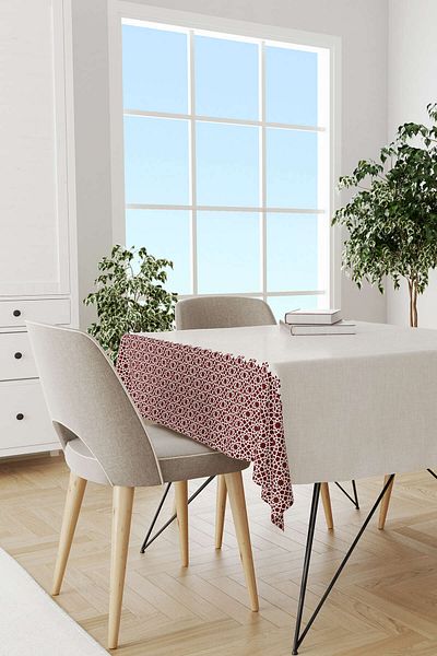 Cango Home Claret Red Cream Ramadan Themed Decorative Patterned Digital Printed Tablecloth Cgh1318-ms