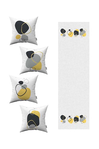 Cango Home Husă de pernă decorativă, modernă, abstractă, cu model, gri, galbenă, 1 set de alergători 4kmbs122-rs