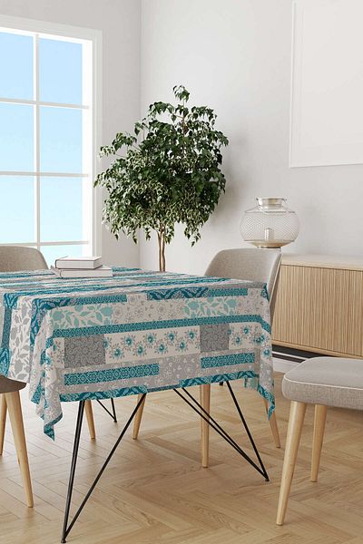 Cango Home Turquoise Gray Ethnic Patterned Tablecloth Cgh114-ms