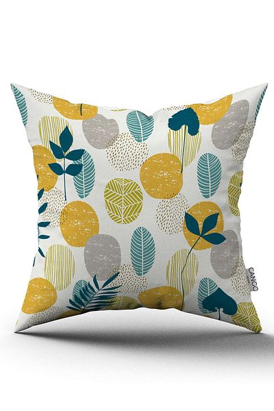 Cango Home Double Sided Green Yellow Decorative Leaf Pattern Digital Printed Throw Pillow Cover Cgh1197