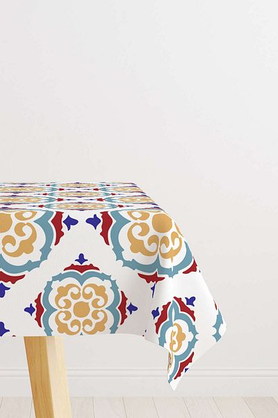 Cango Home Alb Albastru Modern Etnic Tigla Model Digital Printed Table Shirt Cgh570-ms
