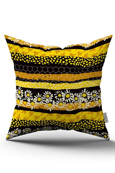 Cango Home Double Sided Yellow Black Honeycomb Daisy Pattern Digital Printed Throw Pillow Cover Cgh1193