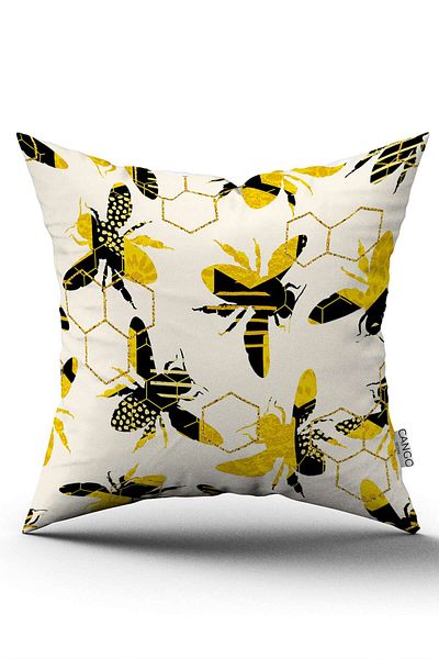 Cango Home Double Sided Yellow Black Bee Honeycomb Patterned Digital Printed Throw Pillow Cover Cgh1194