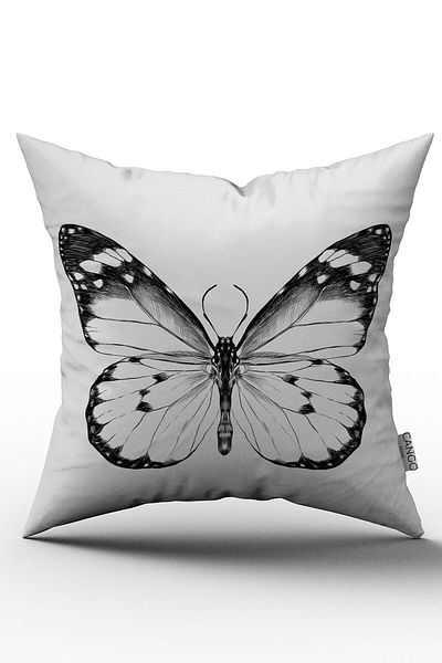 Cango Home Față de pernă cu două fețe, albă, neagră, cu figurină de fluture - Cgh143-ct