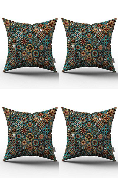Cango Home Set de huse de pernă cu model retro vintage cu imprimare digitală 4kmbs198 albastru maro portocaliu
