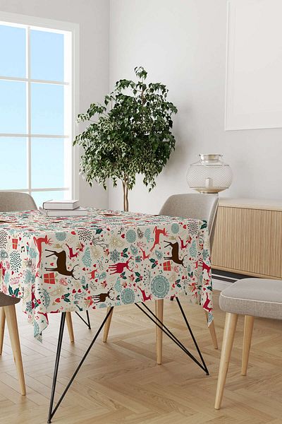 Cango Home Red Multicolored Christmas Themed Digital Printed Tablecloth Cgh867-ms