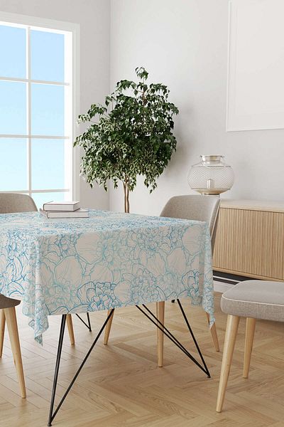 Cango Home Alb Albastru Motiv Floral Imprimat Digital Desktop Otyk753-ms
