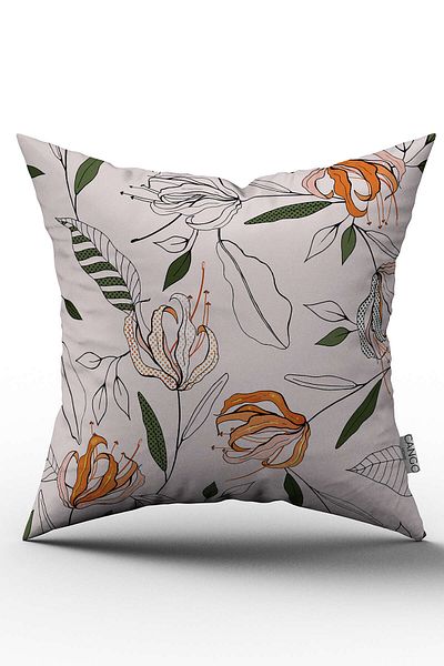 Cango Home Beige Green Floral Patterned Throw Pillow Pillow Case - Cgh017