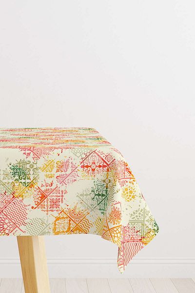 Cango Home Yellow Orange Ethnic Floral Tablecloth Cgh110-ms