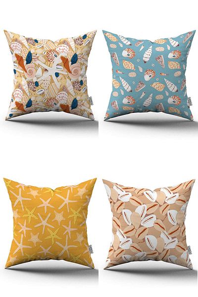 Cango Home Set de 4 huse de pernă cu model marin, albastru, galben, imprimate digital - 4kmbs281