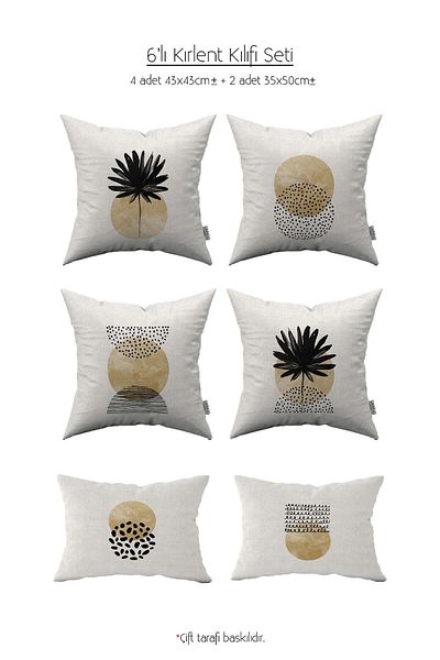 Cango Home 6-Piece Yellow (Mustard) Black Botanical Bohemian Scandinavian Patterned Digital Printed Throw Pillow Cover