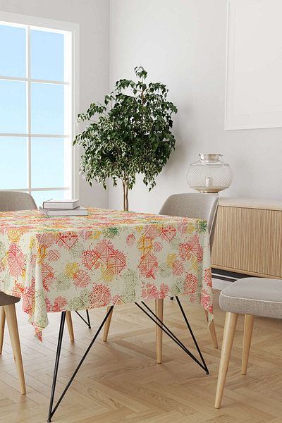 Cango Home Yellow Orange Ethnic Floral Tablecloth Cgh110-ms