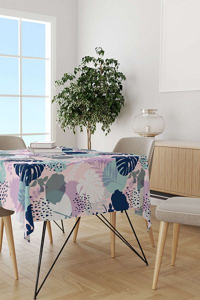 Cango Home Pink Blue Tropical Patterned Digital Printed Tablecloth Otyk788-ms
