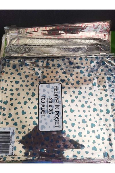 MERT AMBALAJ 20X25 cm Metalized Colored Gift Bag Package - 100 Pieces with Self Tapes