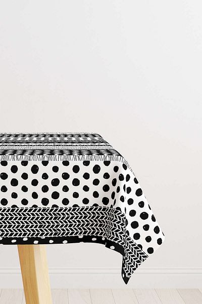 Cango Home Black and White Striped Digital Printed Tablecloth