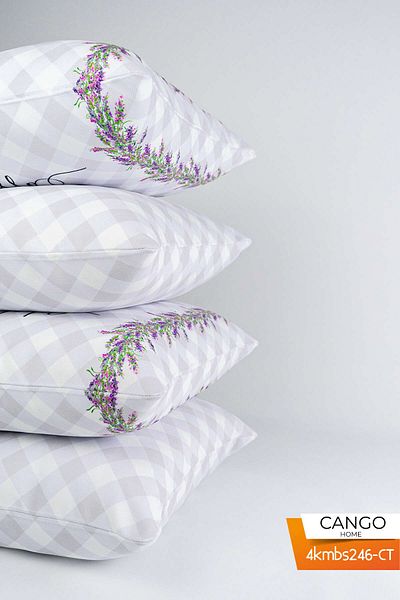 Cango Home Double Sided Gray Purple Checkered Spring Themed 4-Piece Digital Printed Throw Pillow Cover Set 4kmbs246-ct