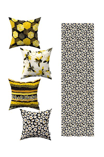 Cango Home Yellow Black Bee Daisy Patterned 4-Piece Throw Pillow Cover 1 Runner Set 4kmbs288-rs-4