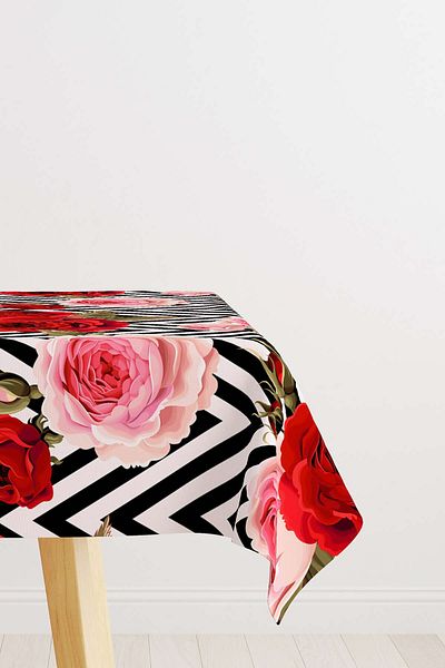 Cango Home Red Pink Flower Patterned Digital Printed Tablecloth Otyk471-ms